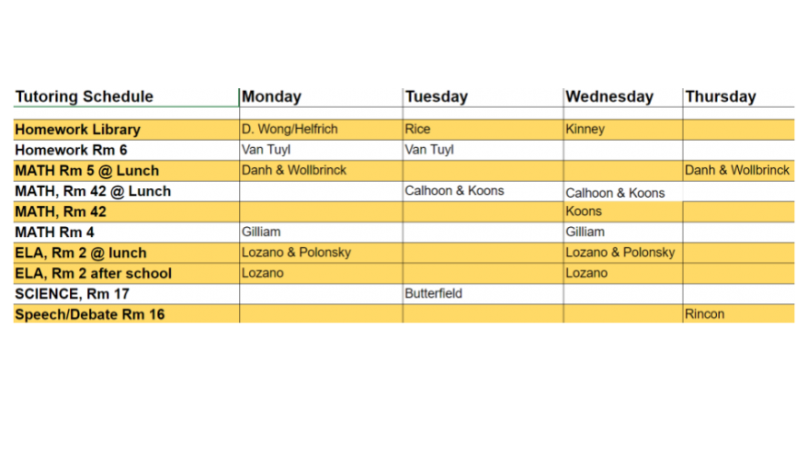 Tutoring Schedule 24-25